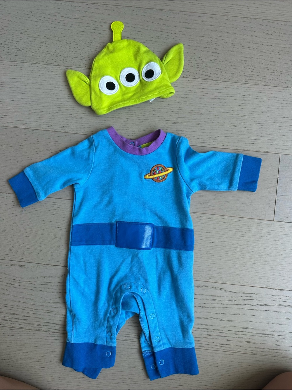 Disney Blue & Lime Alien Baby One-Piece with Hat